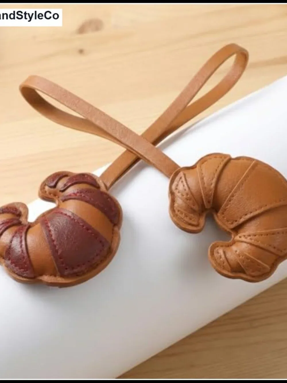 PU Leather Croissant Bag Charm Keychain for Handbags, 2PCS